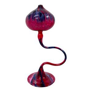 Flame Glow by Penco Handblown Art Glass Candle Oil Lamp Blue Red Swirl Groovy